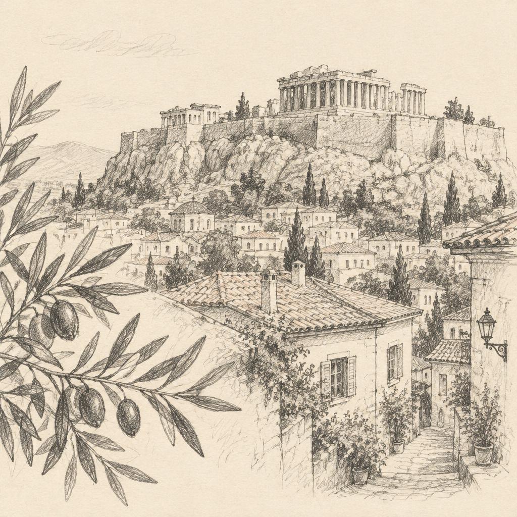 Pencil sketch of the Acropolis, Athens